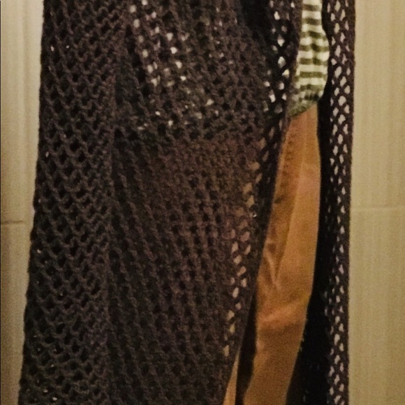 BOHO CROCHETED CHOCOLATE MAXI SWEATER WRAP - Picture 3 of 4